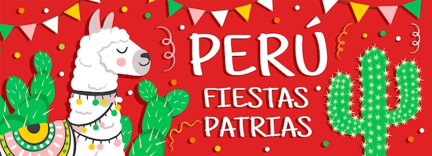 Cartoon fiestas patrias Peru bunner July 28 celebration