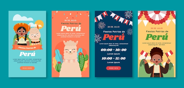 Vettore cartoon fiestas patrias perù storie di instagram