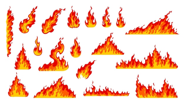 Vector cartoon fire flames bonfire burn or hot fireballs