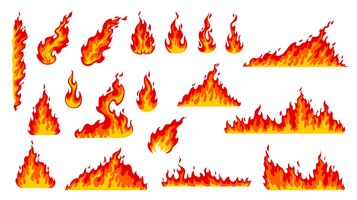 Cartoon fire flames bonfire burn or hot fireballs