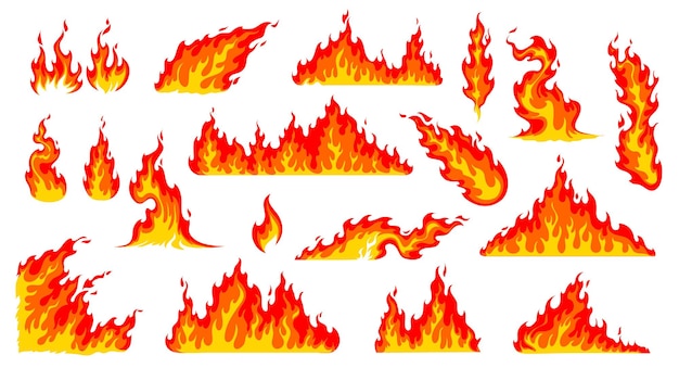 Vector cartoon fire flames bonfire and burning wildfire