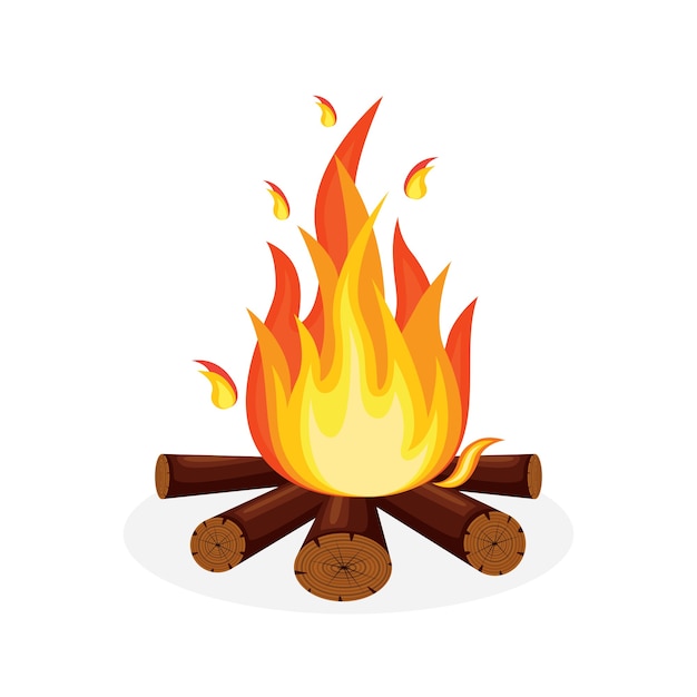 만화 화재 불길, 모닥불, 캠프 파이어 배경에 고립.