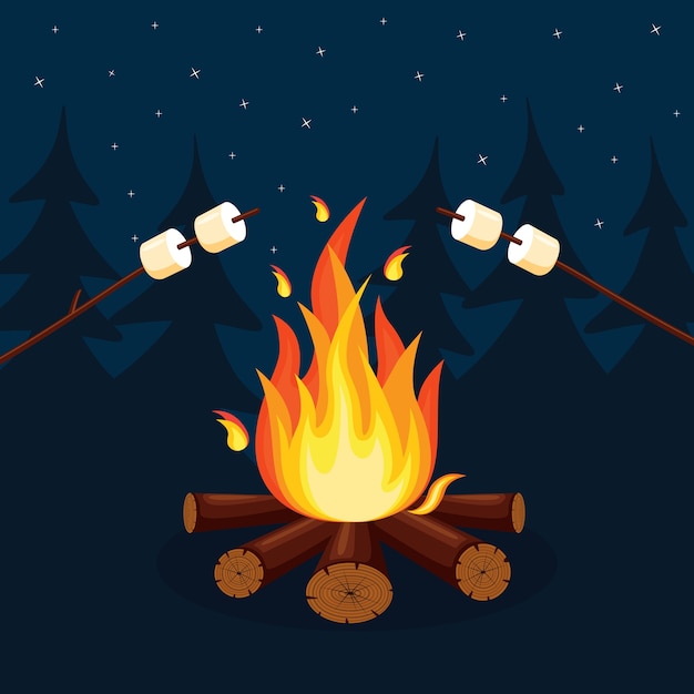 Cartoon fire flames and campfire