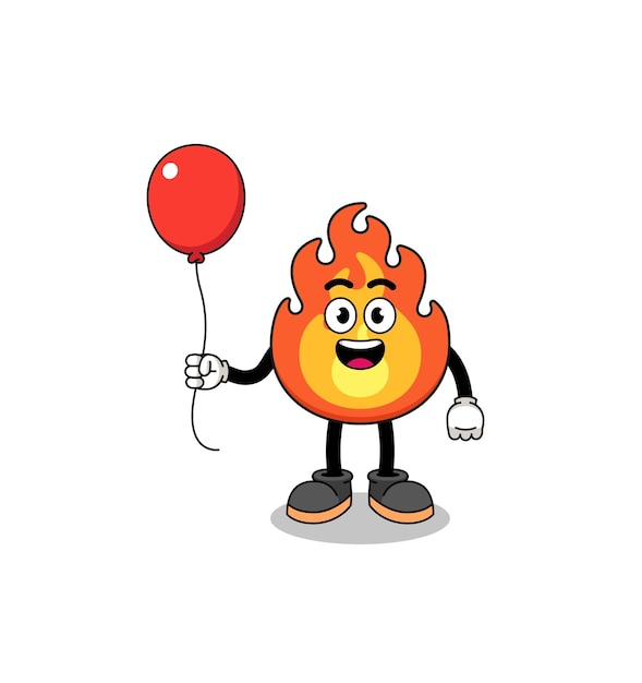 Cartoon of fire holding a balloon