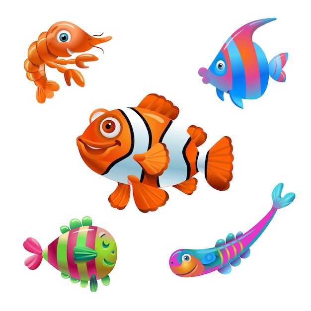 Vector cartoon fish characters isolated