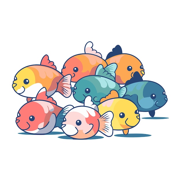 Карикатурная группа рыб Векторная иллюстрация группы рыб