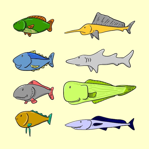 Vector cartoon fish shape set