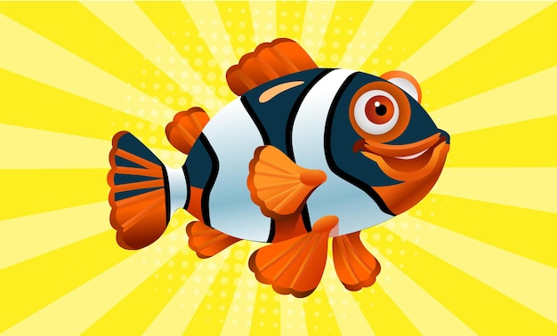 A cartoon fish with a blue and orange striped fish on the bottom.