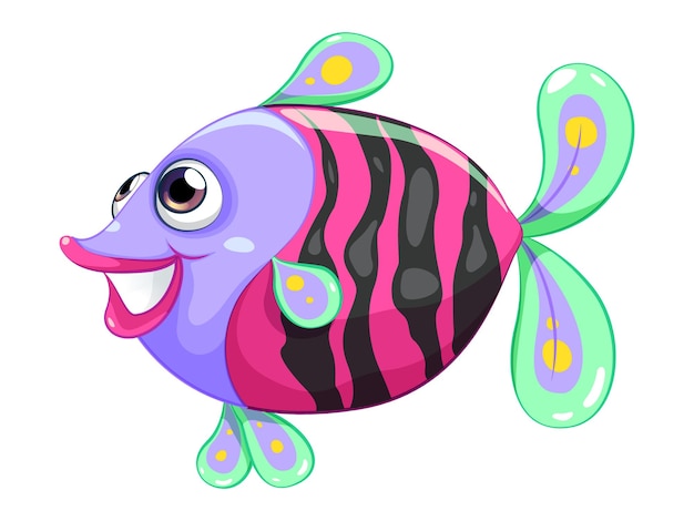 Vector cartoon fish with pink stripes on the bottom and pink stripes on the bottom.