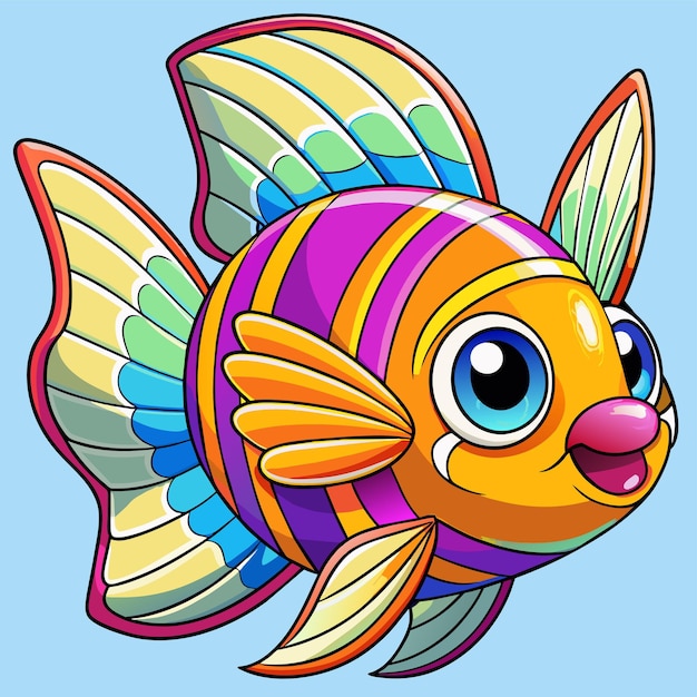 Vector a cartoon fish with a yellow face and purple stripes