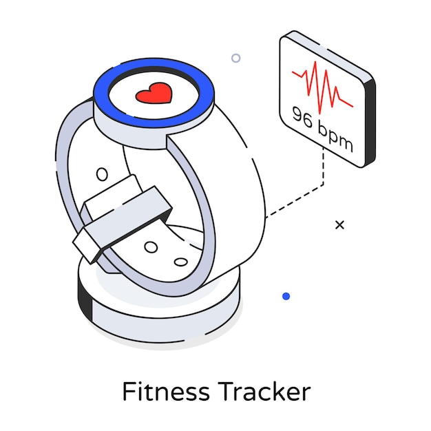 Vettore un cartone animato di un fitness tracker con sopra un cuore