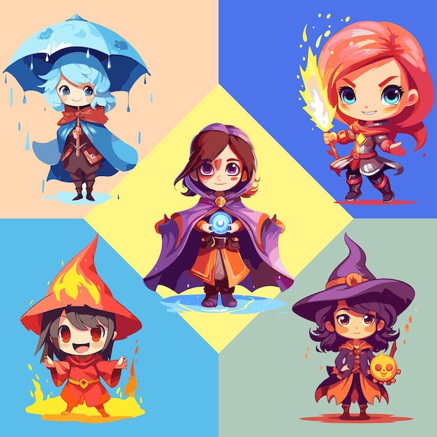 A cartoon of five characters witches