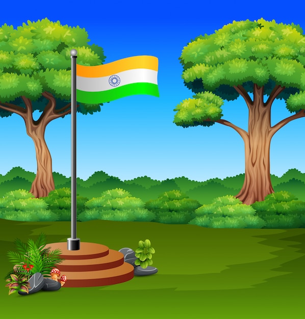 Cartoon Flag of India in a green nature