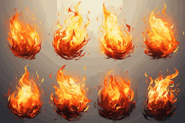 Vector cartoon flame set fires image hot flaming ignition flammable blaze heat explosion danger flames