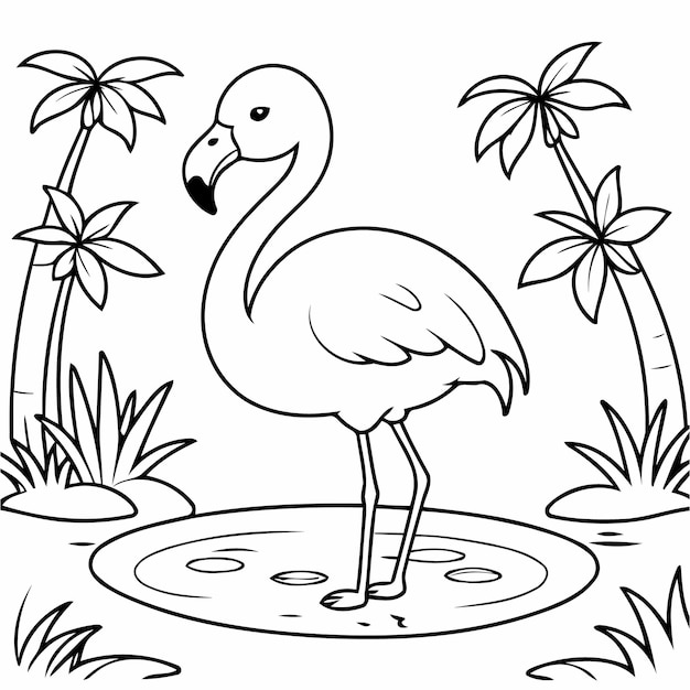 Vector cartoon flamingo doodle illustration for colouring page