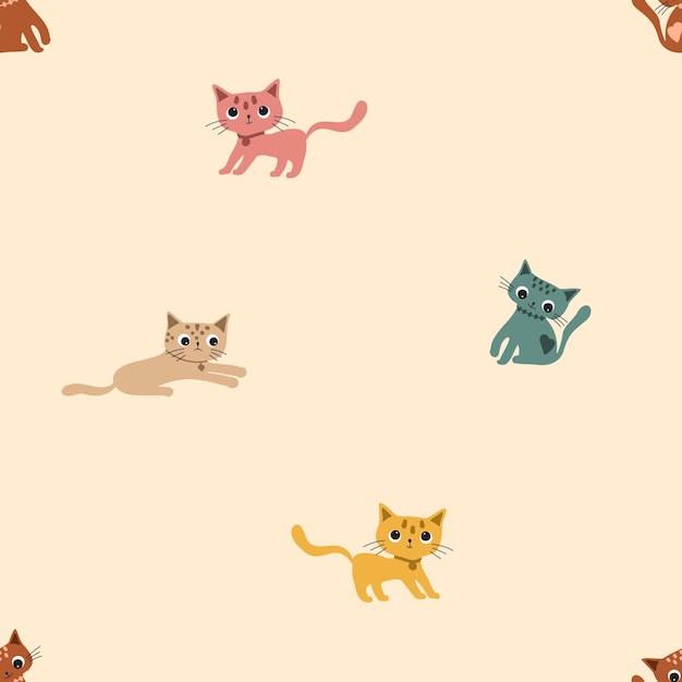 Cartoon flat colorfull funny cute seamless pattern with a cats