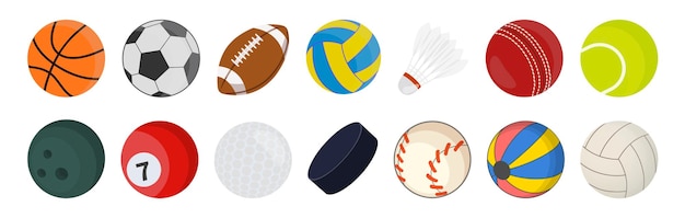 Cartoon flat design sports balls set. Vector icons illustration.