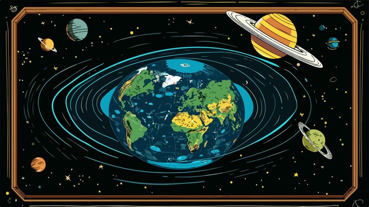 Vector cartoon flat earth in space square shape vector