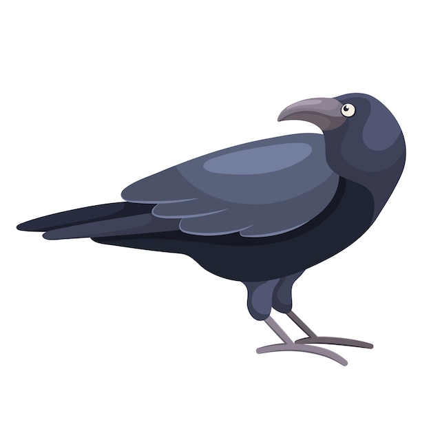 Cartoon flat illustration of black crow bird