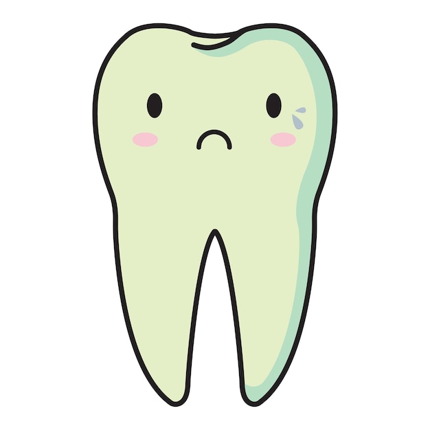 Cartoon flat illustration of a sick tooth Kawaii sad tooth Vector illustration