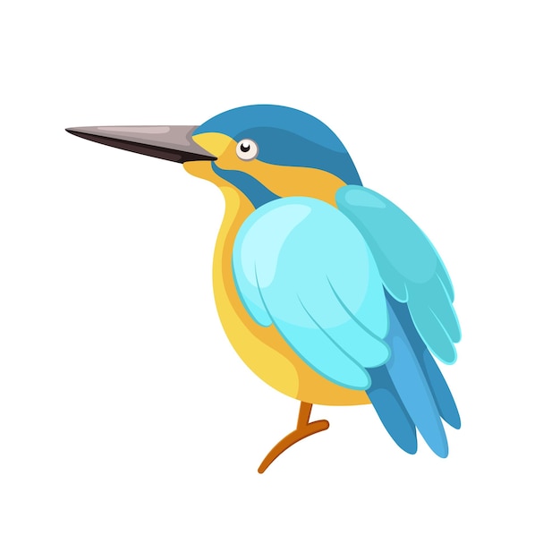 Vector cartoon flat illustration of sitting blue kingfisher bird