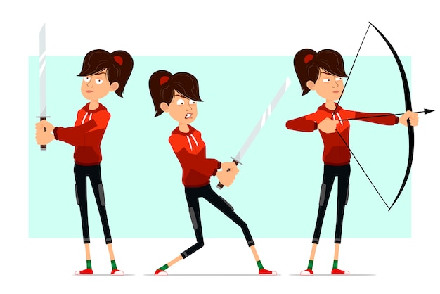 Vector cartoon flat sport girl character big set