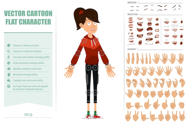 Vector cartoon flat sport girl character big set