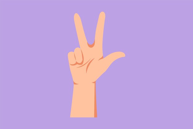 Cartoon flat style drawing counting hand sign from number three number three hand count learn to count numbers concept of education nonverbal signs or symbols graphic design vector illustration