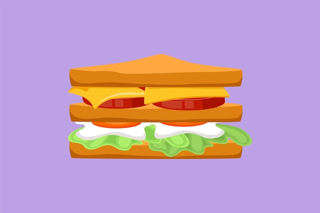 만화 플랫 스타일 그리기 신선한 맛있는 미국 샌드위치 레스토랑 로고 배지 아이콘 카페 숍이나 음식 배달 서비스를 위한 패스트 푸드 로고 타입 템플릿 개념 그래픽 디자인 벡터 그림