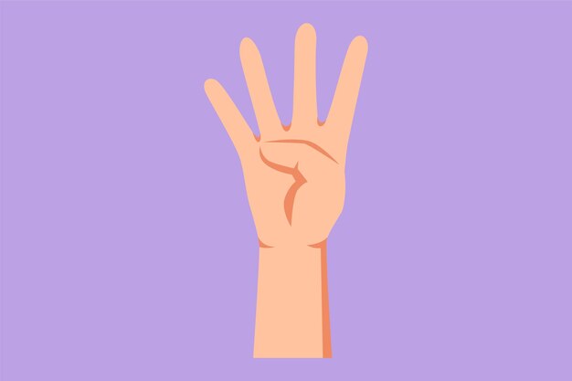 Vector cartoon flat style drawing hand count number four learn to count numbers hand gesture for human education nonverbal signs or symbols counting starts from four graphic design vector illustration