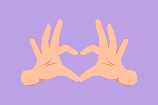 Cartoon flat style drawing of hands making sign or symbol heart by fingers Beautiful hands with copy space Love relationship romance concept with hand gestures Graphic design vector illustration