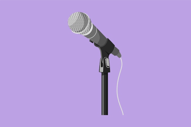 Vector cartoon flat style drawing of modern microphone on mic stand icon logo mic on stand in musical television show singer karaoke sing song with standing microphone graphic design vector illustration