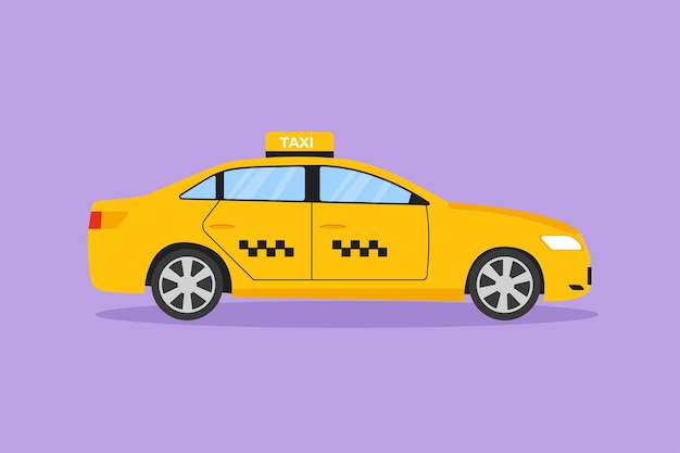 Cartoon flat style drawing newest modern taxi car uses a meter GPS and can be ordered online Technological advances in transportation Vehicle in urban lifestyle Graphic design vector illustration