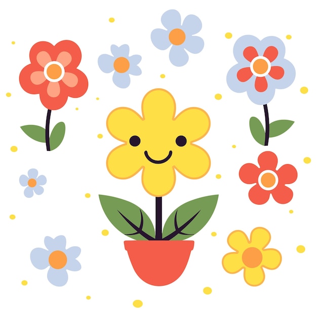 Vector cartoon floral extravaganza leaves floral compositions and charming minimalism