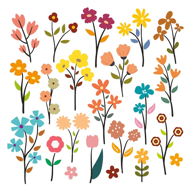 Vector cartoon flower sticker collection