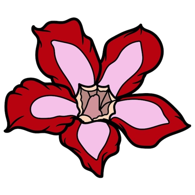 a cartoon flower with a pink center and red petals