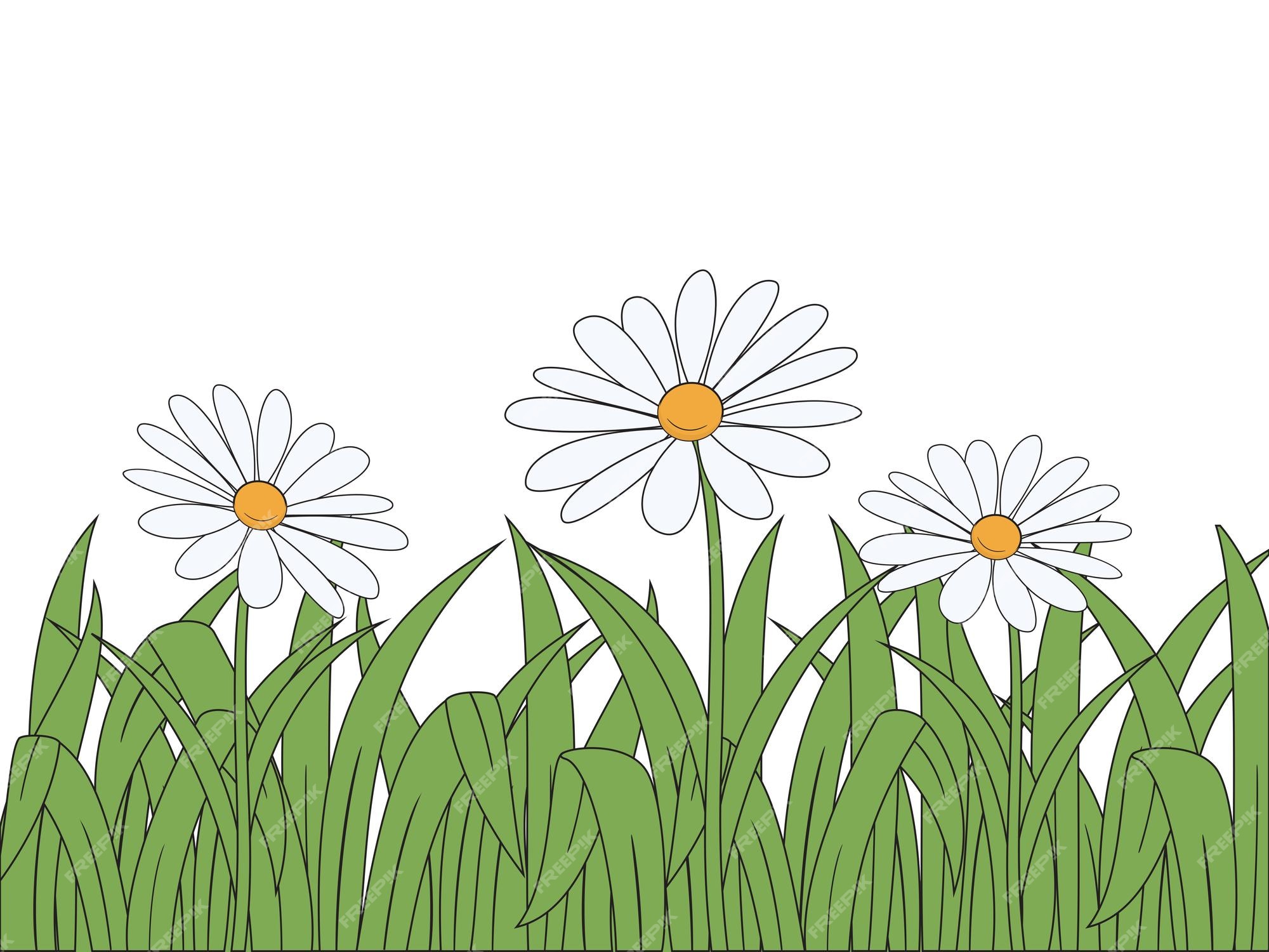 Premium Vector | Cartoon flowers and grass on white background ...