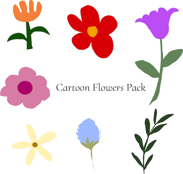 cartoon flowers pack vector floral set