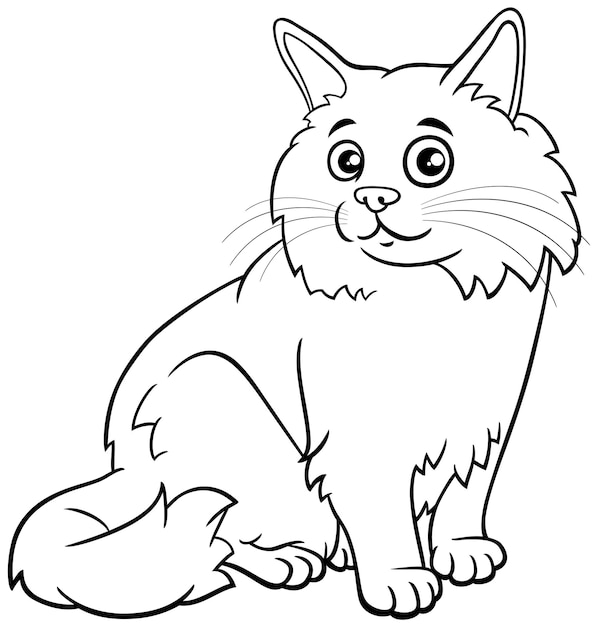 Cartoon fluffy cat animal character coloring page