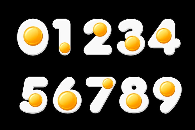Cartoon font eggs, funny numbers for school. illustration of a set of children figurines with a yolk.