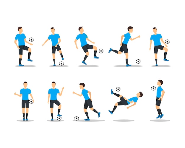 Cartoon Football Players Icon Set Vector