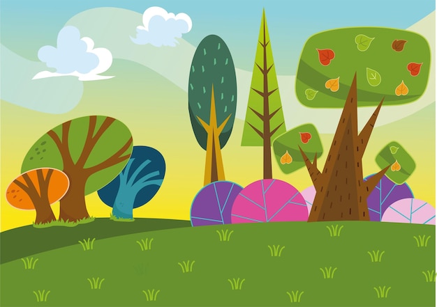 cartoon forest background vector illustration