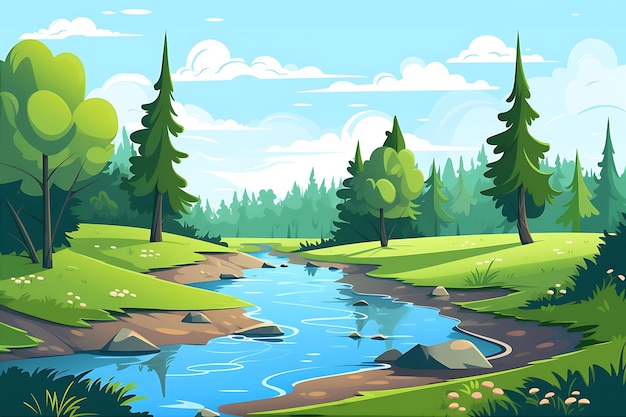 Cartoon Forest Creek Scene