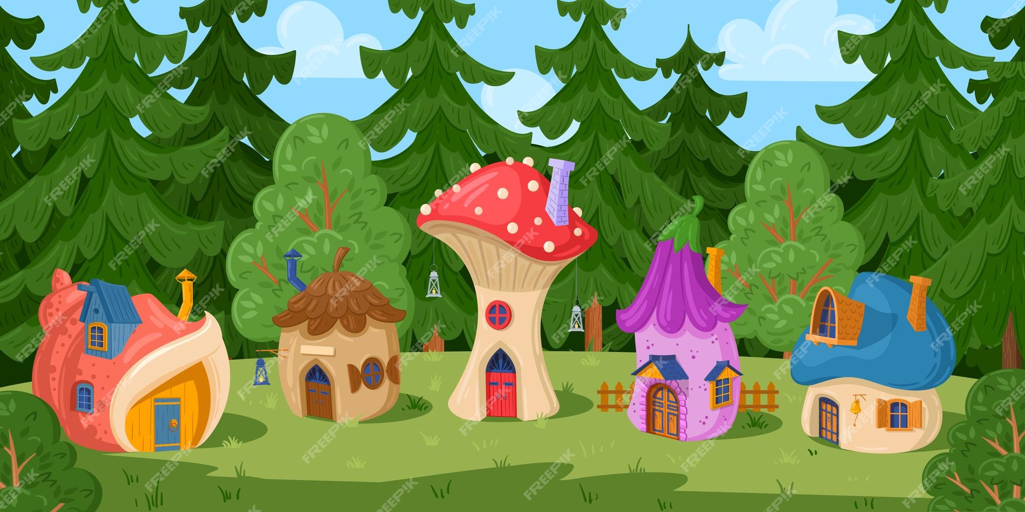 Premium Vector  Illustration of a cute cartoon magical forest