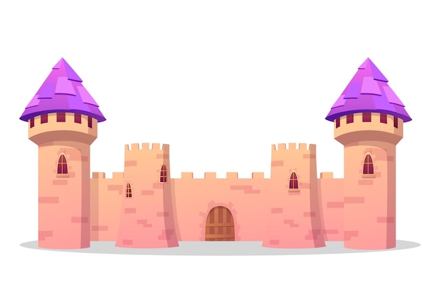 Vector cartoon fortress medieval stone castle illustration