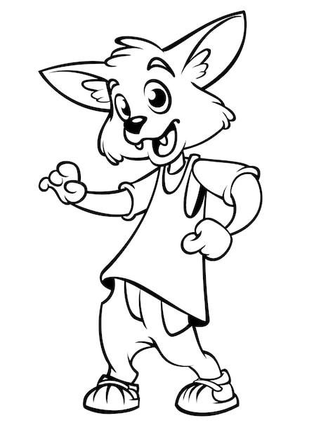 Cartoon fox dancing Vector illustration outlined Design for coloring book