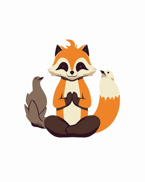 A cartoon of a fox and a fox meditating.