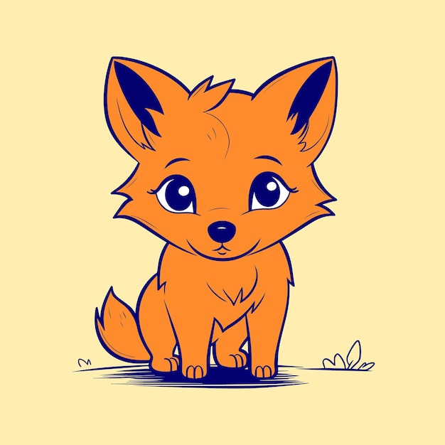 A cartoon of a fox sitting on a yellow background