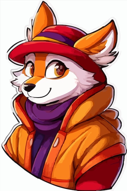 Vector a cartoon of a fox wearing a hat and a hat