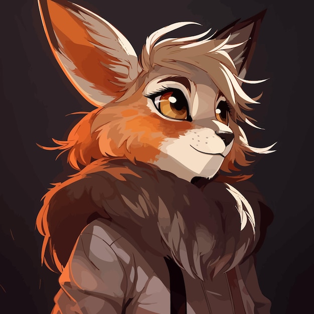 A cartoon of a fox with a fur coat on.